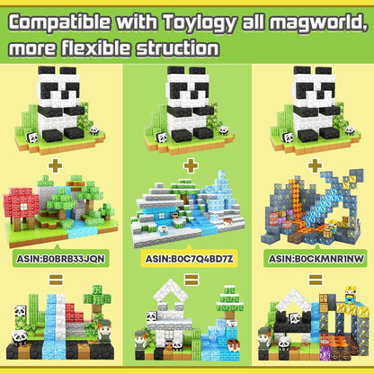 Magnetic Blocks-Build Mine Magnet World® Panda Edition, Magnetic Tiles Building Blocks for Boys & Girls Age 3-5 4-8 5-7, Kids STEM Sensory Learning Outdoor Toys for 3+ Years Old Girls Boys Gifts