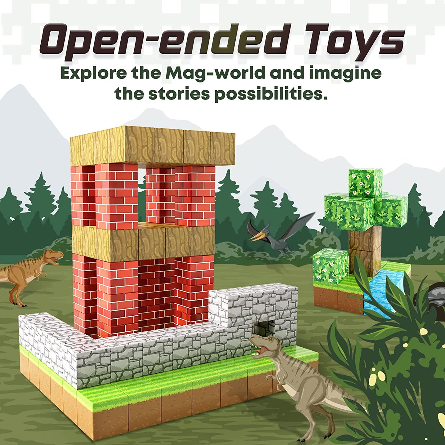 Magnetic Blocks-Build Mine Magnet World® Set, Magnetic Toys for Boys & Girls Age 3-4 4-5 6-8, STEM Montessori Sensory Toys for Toddlers Gifts for 3+ Years Old Girls Boys, Fidget Cubes Construction Toys