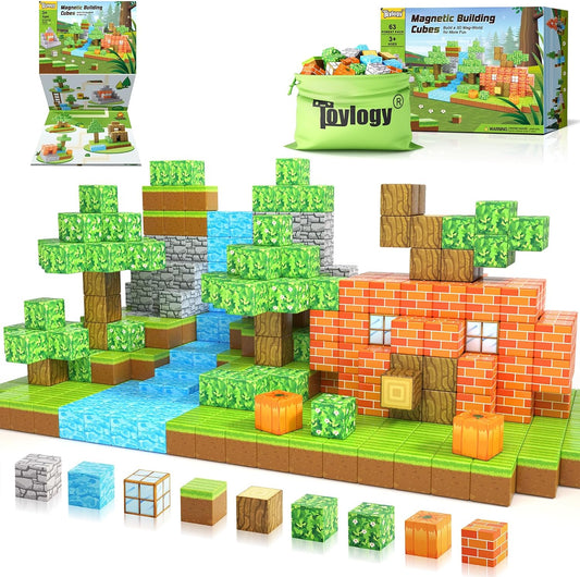 Magnetic Blocks-Build Mine Magnet World® Pumpkin Edition Kids Games Toys for Boys Girls 3+ Years Old Magnetic STEM Construction Toys Ages 4-6 6-8 5-7 for Halloween Birthday Gifts