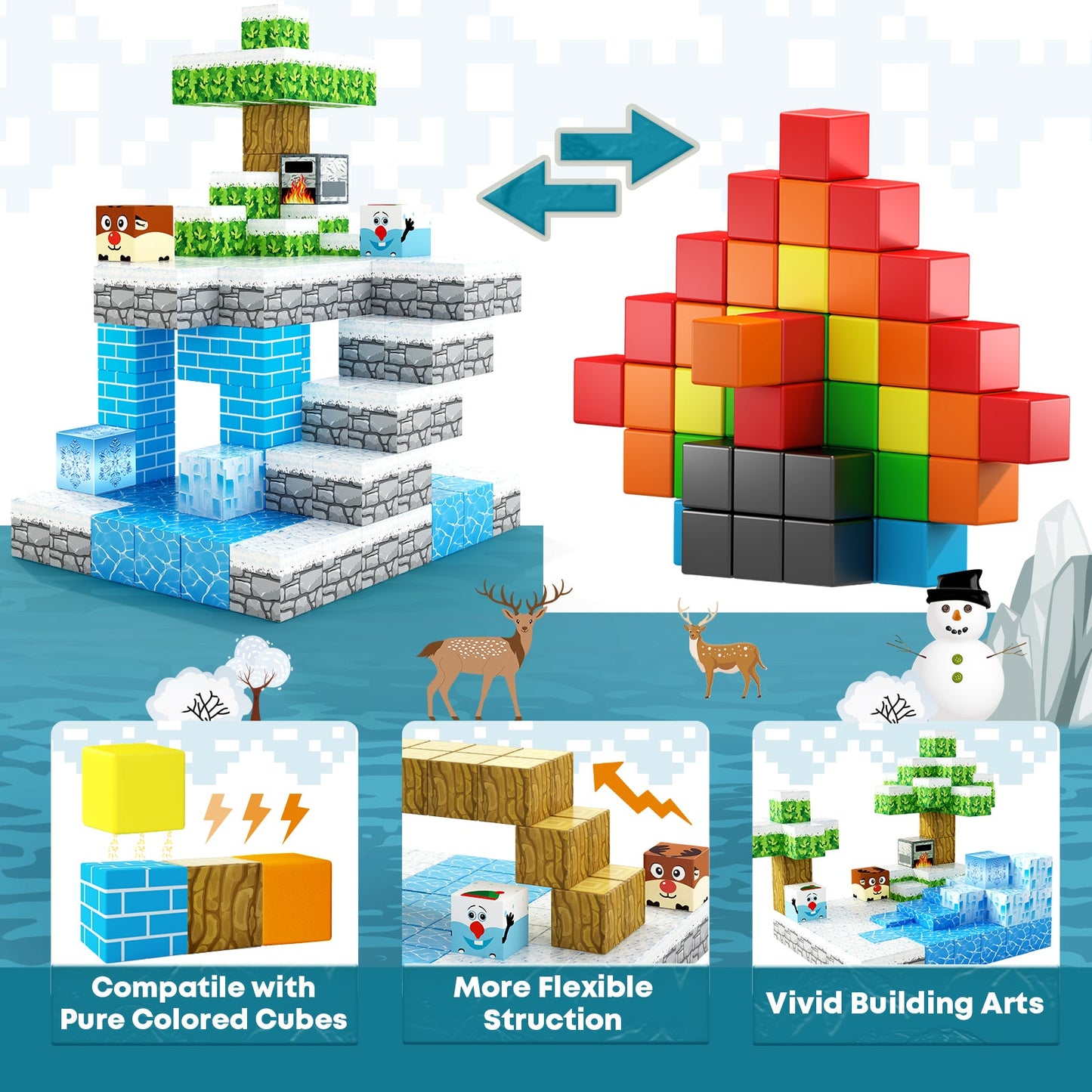 Magnetic Blocks Build Mine Magnet World® Frozen Edtion,Toys for Girls Age 3 4 5 6 7 8 Princess Castle STEM Sensory Kids Games Toys for Toddler Christmas Birthday Gifts for 3+ Years Old Girls & Boys