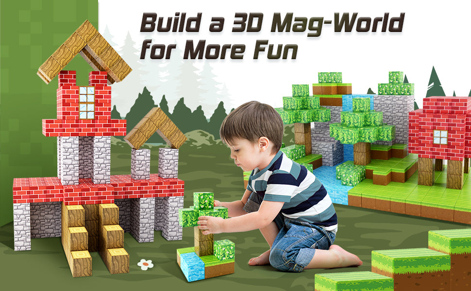 100PCS Magnetic Blocks-Build Mine Magnet World® Set, Magnetic Toys for Boys & Girls Age 3-5 6-8, STEM Sensory Toys for Toddlers Gifts for 3+ Years Old Girls Boys, Classroom Must Haves Construction Toys