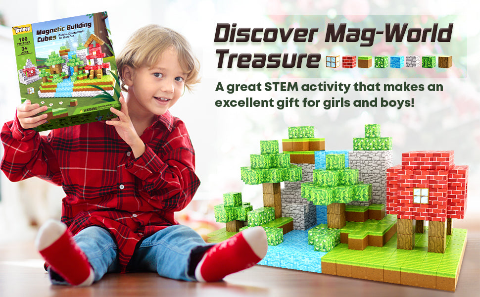 100PCS Magnetic Blocks-Build Mine Magnet World® Set, Magnetic Toys for Boys & Girls Age 3-5 6-8, STEM Sensory Toys for Toddlers Gifts for 3+ Years Old Girls Boys, Classroom Must Haves Construction Toys