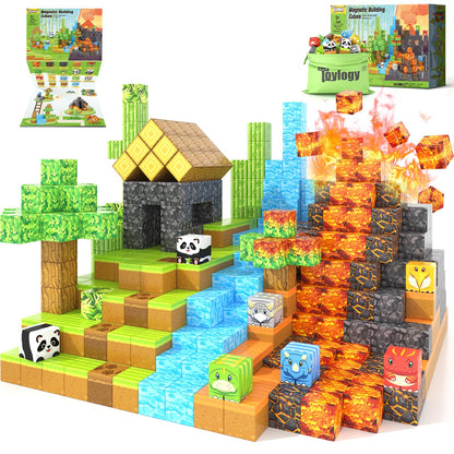 Magnetic Blocks-Build Mine Magnet World® Dinosaur Panda Toys Kids Games, Toddler STEM Educational Sensory Dino Toys for Kids 3-5 5-7, Birthday Gifts for 3 4 5 6 7 8 Year Old Boys and Girls