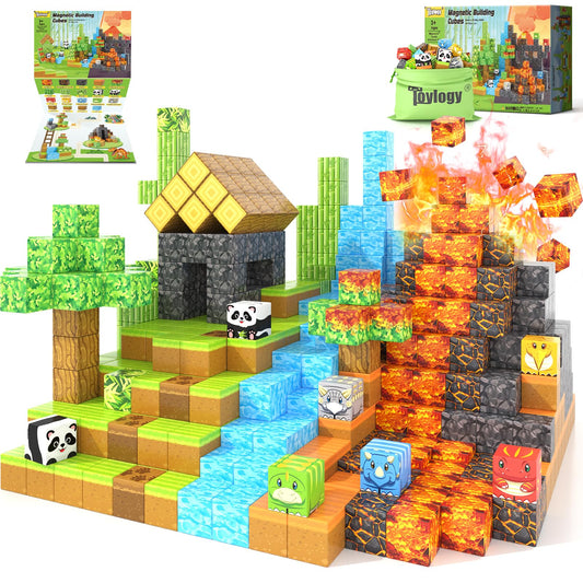 Magnetic Blocks-Build Mine Magnet World® Dinosaur Panda Toys Kids Games, Toddler STEM Educational Sensory Dino Toys for Kids 3-5 5-7, Birthday Gifts for 3 4 5 6 7 8 Year Old Boys and Girls