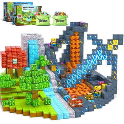 120PCS Magnetic Blocks-Build Mine Magnet World® Set for Boys & Girls Age 3-5 6-8, STEM Sensory Toys for Toddlers Gifts for 3+ Years Old Girls Boys