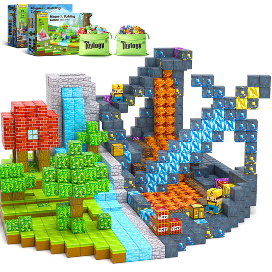 120PCS Magnetic Blocks-Build Mine Magnet World® Set for Boys & Girls Age 3-5 6-8, STEM Sensory Toys for Toddlers Gifts for 3+ Years Old Girls Boys