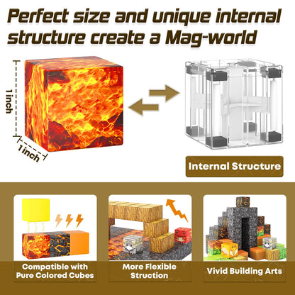 Dinosaur Toys Magnetic Blocks-Build Mine Magnet World® Volcano Edition Kids Toy for 3+ Year Old Boys and Girls Building Blocks Toddler Toys Games Through Jurassic Learning Sensory Toy Gifts