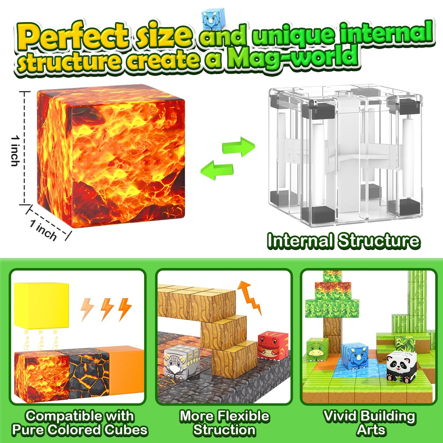 Magnetic Blocks-Build Mine Magnet World® Dinosaur Panda Toys Kids Games, Toddler STEM Educational Sensory Dino Toys for Kids 3-5 5-7, Birthday Gifts for 3 4 5 6 7 8 Year Old Boys and Girls