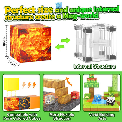 Magnetic Blocks-Build Mine Magnet World® Dinosaur Panda Toys Kids Games, Toddler STEM Educational Sensory Dino Toys for Kids 3-5 5-7, Birthday Gifts for 3 4 5 6 7 8 Year Old Boys and Girls