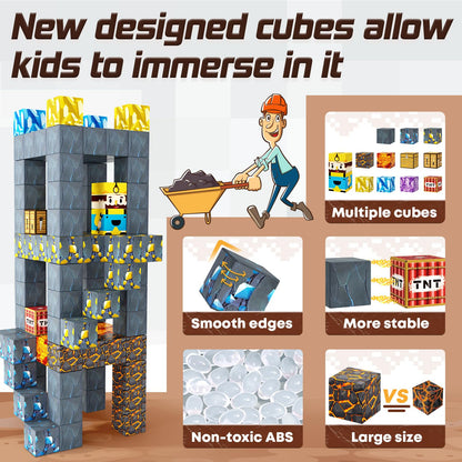 126PCS Magnetic Blocks-Build Mine Magnet World® Edition Mine Magnet Classroom Must Haves Toddler Toys for Boys & Girls Age 3-4 4-5 6-8