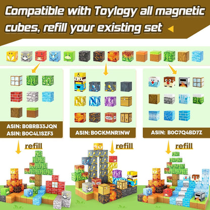 Dinosaur Toys Magnetic Blocks-Build Mine Magnet World® Volcano Edition Kids Toy for 3+ Year Old Boys and Girls Building Blocks Toddler Toys Games Through Jurassic Learning Sensory Toy Gifts
