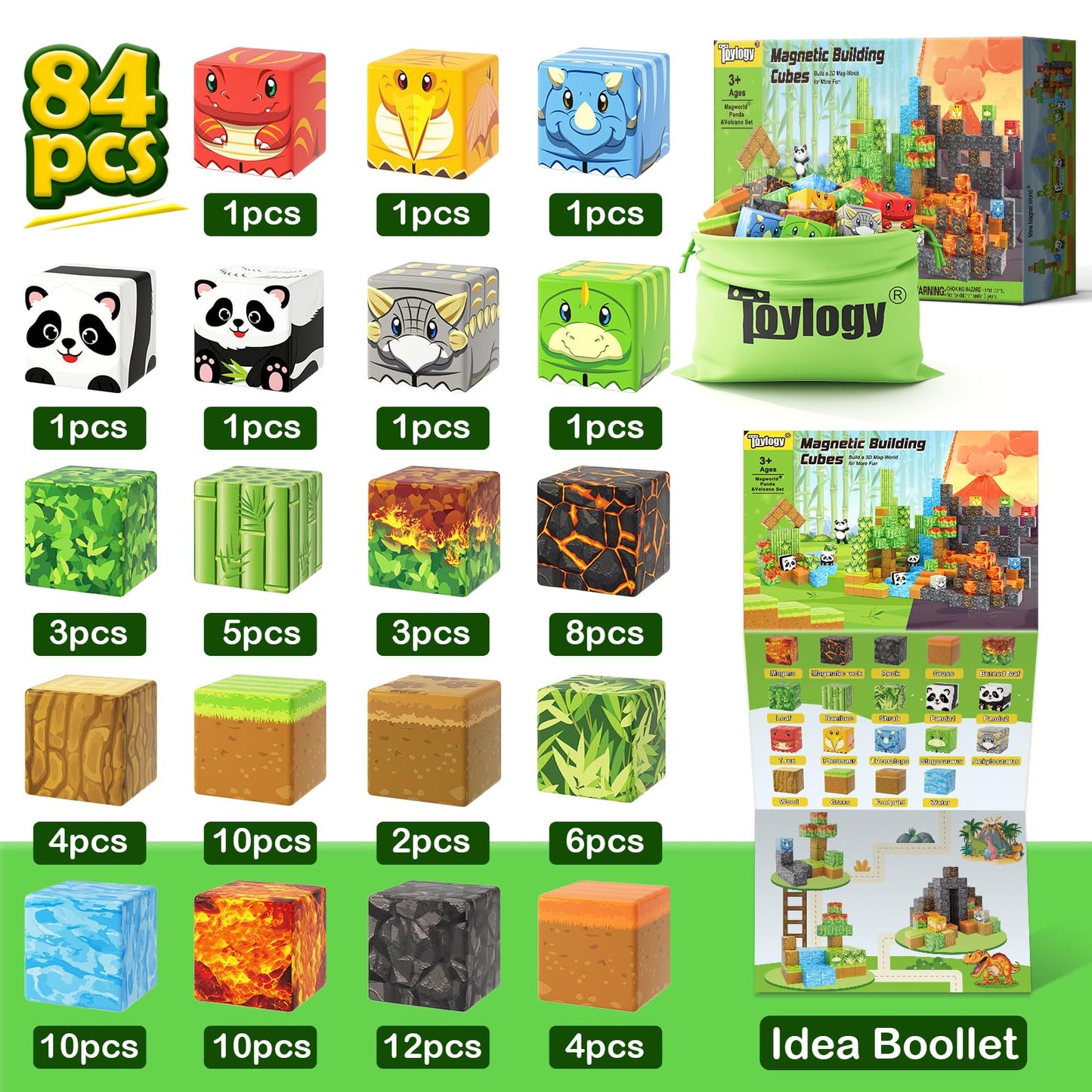 Magnetic Blocks-Build Mine Magnet World® Dinosaur Panda Toys Kids Games, Toddler STEM Educational Sensory Dino Toys for Kids 3-5 5-7, Birthday Gifts for 3 4 5 6 7 8 Year Old Boys and Girls