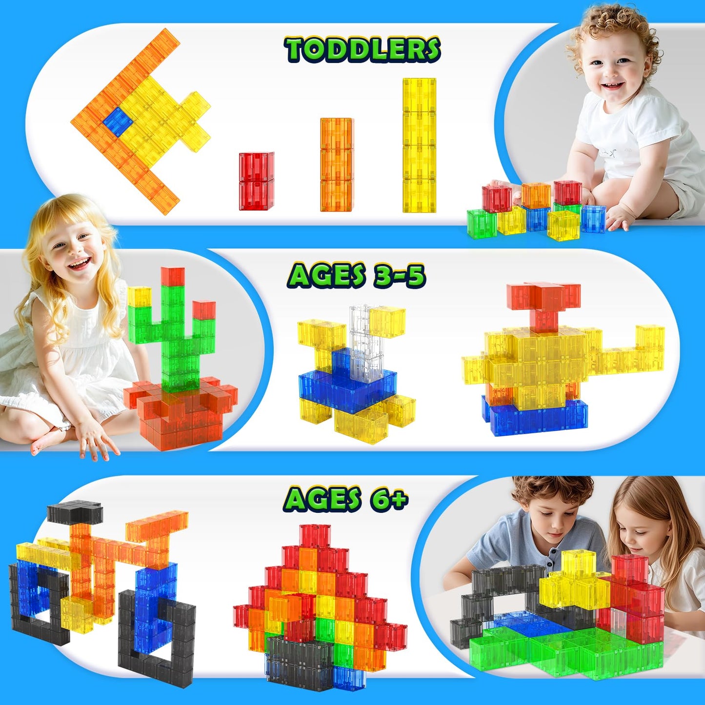 Magnetic Blocks Toys for 3 Year Old Boys & Girls Toddlers Montessori Toys for Kids Magnet Transparent Building Blocks Educational Learning Kid Toys Age 3-5, 4-8, 5-7