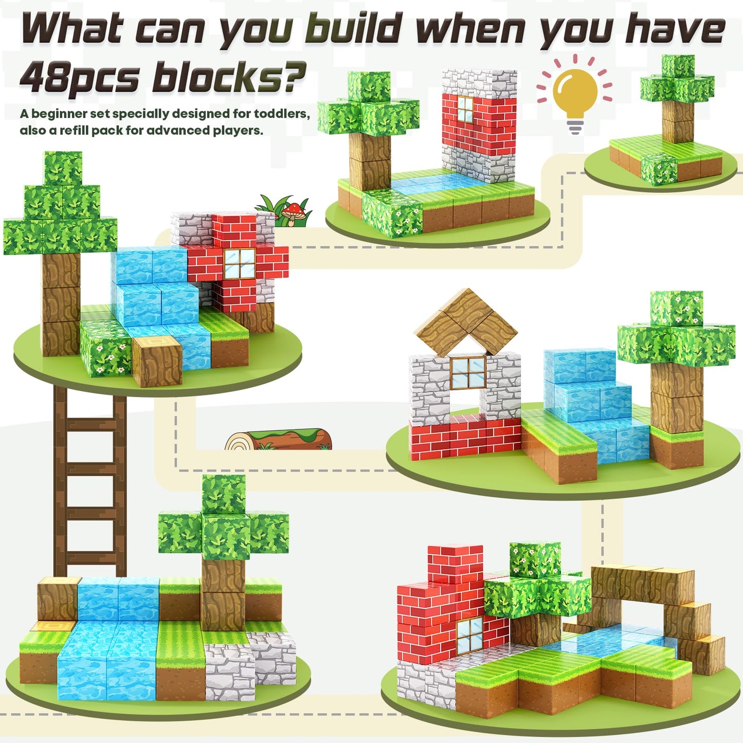102PCS Magnetic Blocks - Build Mine Magnet World® Set for Boys & Girls, Magnetic Toys for Toddlers Age 3-8