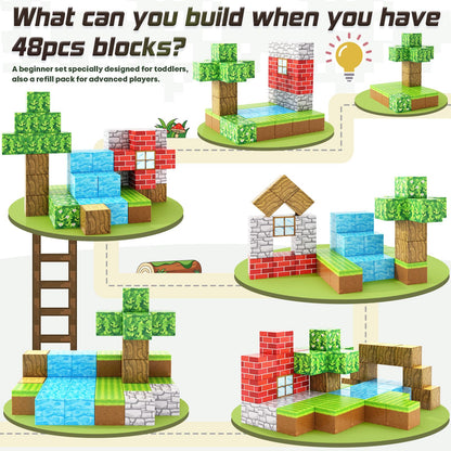 102PCS Magnetic Blocks - Build Mine Magnet World® Set for Boys & Girls, Magnetic Toys for Toddlers Age 3-8
