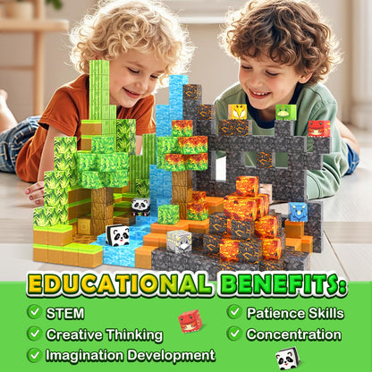 Magnetic Blocks-Build Mine Magnet World® Dinosaur Panda Toys Kids Games, Toddler STEM Educational Sensory Dino Toys for Kids 3-5 5-7, Birthday Gifts for 3 4 5 6 7 8 Year Old Boys and Girls
