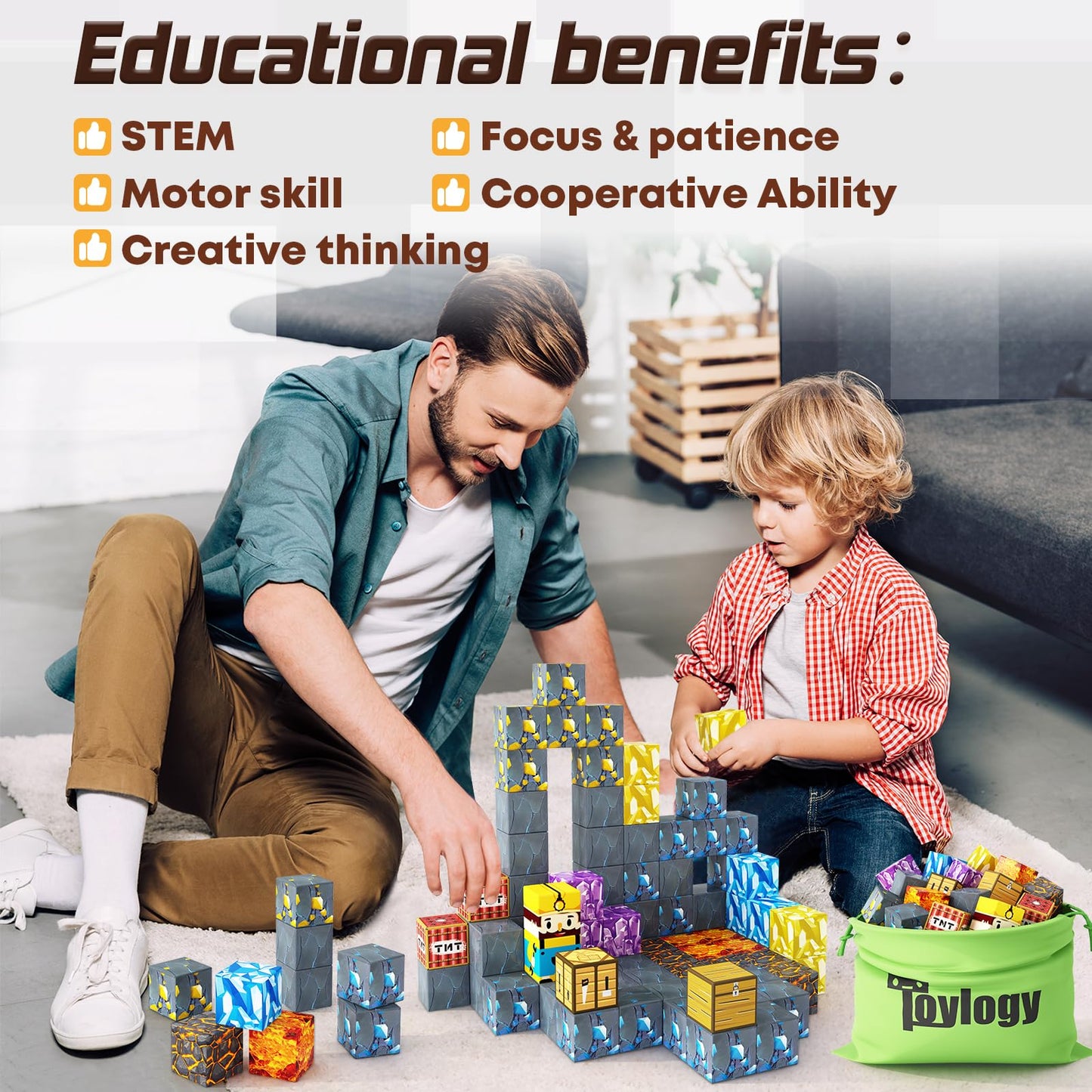 126PCS Magnetic Blocks-Build Mine Magnet World® Edition Mine Magnet Classroom Must Haves Toddler Toys for Boys & Girls Age 3-4 4-5 6-8