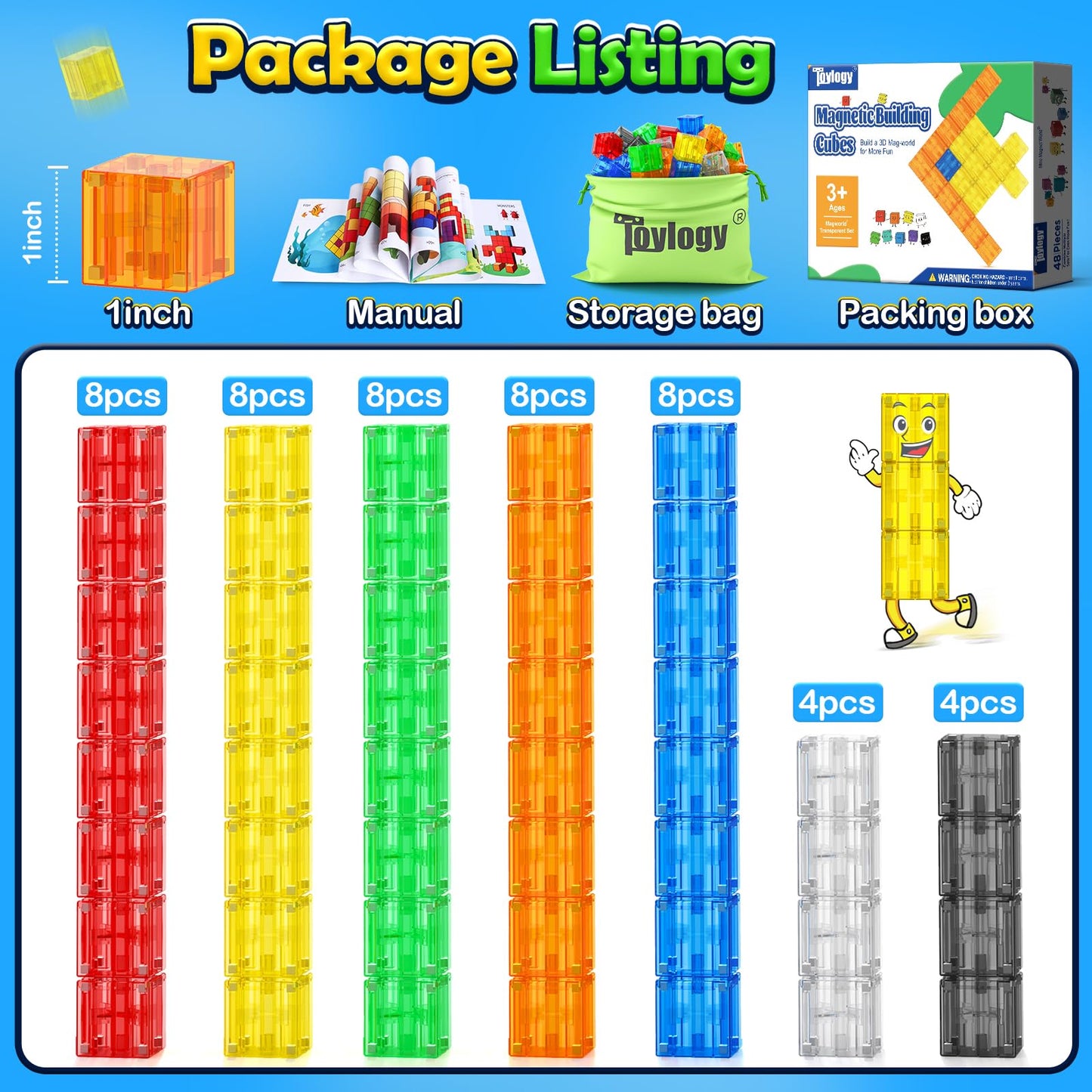 Magnetic Blocks Toys for 3 Year Old Boys & Girls Toddlers Montessori Toys for Kids Magnet Transparent Building Blocks Educational Learning Kid Toys Age 3-5, 4-8, 5-7