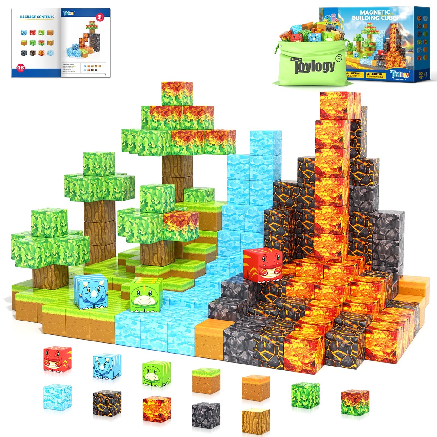 Magnetic Blocks-Build Mine Magnet World® Dino Edition, Dinosaur Toys Magnet Builidng Blocks Jurassic Scenes Kids Toys for Boys 3-5 4-6 6-8 Magnetic STEM Construction Sensory Toddler Kids Games