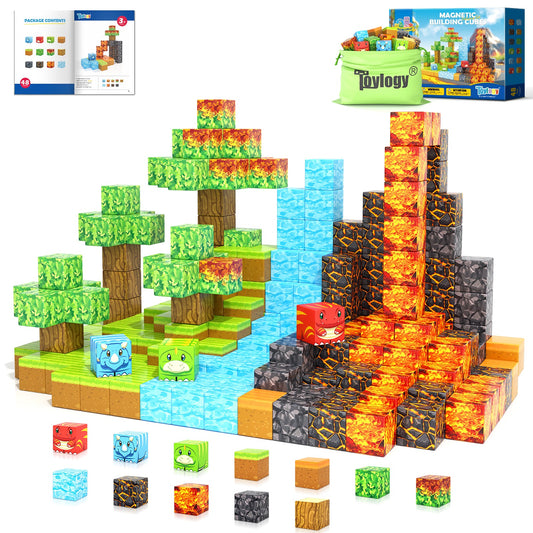 Magnetic Blocks-Build Mine Magnet World® Dino Edition, Dinosaur Toys Magnet Builidng Blocks Jurassic Scenes Kids Toys for Boys 3-5 4-6 6-8 Magnetic STEM Construction Sensory Toddler Kids Games