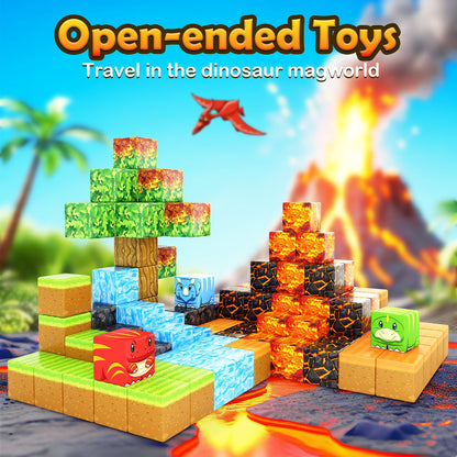 Magnetic Blocks-Build Mine Magnet World® Dino Edition, Dinosaur Toys Magnet Builidng Blocks Jurassic Scenes Kids Toys for Boys 3-5 4-6 6-8 Magnetic STEM Construction Sensory Toddler Kids Games