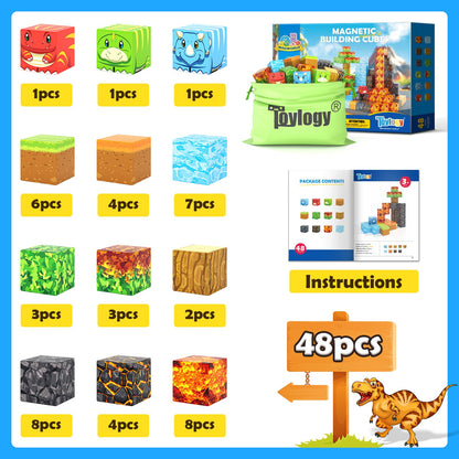 Magnetic Blocks-Build Mine Magnet World® Dino Edition, Dinosaur Toys Magnet Builidng Blocks Jurassic Scenes Kids Toys for Boys 3-5 4-6 6-8 Magnetic STEM Construction Sensory Toddler Kids Games