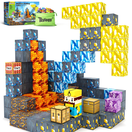 Magnetic Blocks Build Mine Magnet World® Edition Mine Pickaxe Caverns Kids Games Toddler Toys Magnetic Tiles for Boys & Girls Age 3-4 4-5 6-8, Sensory Outdoor Toys for Kids for 3+